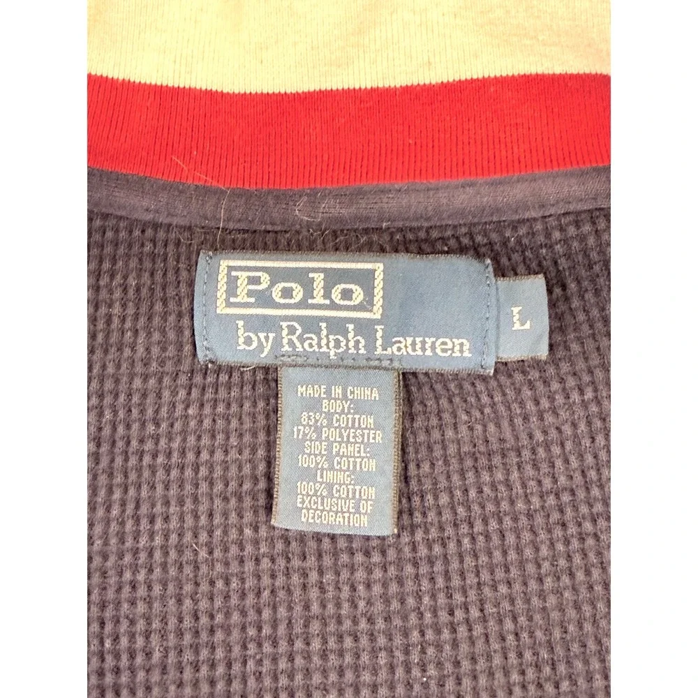 Vintage Y2K Polo Ralph Lauren Mens Navy Blue Waffle Full Zip Track Jacket Size L